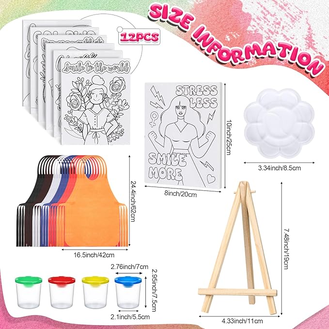 Sherr 140 Pcs 20 Set Pre Drawn Canvas Kit for Painting Craft Sip and Paint Kit for Adults Pre Printed Canvas Painting Favor for Virtual DIY Birthday Gifts Adult's Date Party(Feminism)