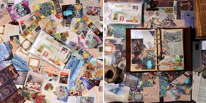 Draupnir 200pcs Vintage Junk Journal Supplies,Scrapbook Supplies Scrapbooking Paper and Stickers Ephemera for Art Aesthetic Journaling Kit Collage(Art)