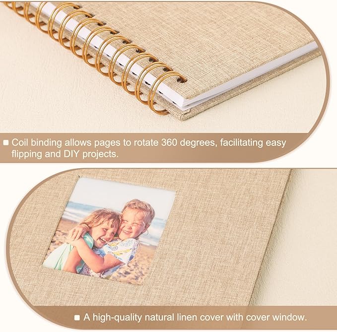 Scrapbook Photo Album 10x10 Inches 40 Pages Hardcover Kraft Paper Linen Cover Scrap Book Memory Book DIY Scrapbook Albums for Wedding Baby Boyfriend Travel Anniversary Family, Khaki