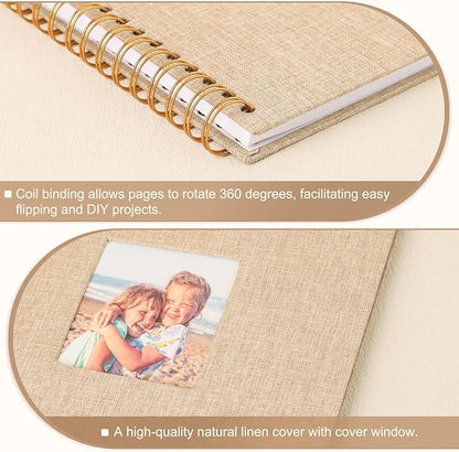 Scrapbook Photo Album 8x8 Inches 40 Pages Hardcover Kraft Paper Linen Cover Scrap Book Memory Book DIY Scrapbook Albums for Wedding Baby Boyfriend Travel Anniversary Family, Khaki