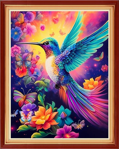 Foxhool Stamped Cross Stitch Kits,11CT Printed Cross Stitch Pattern Full Embroidery Kits for Beginner Needlepoint Kits-Hummingbird Flowers 16x20 inchs