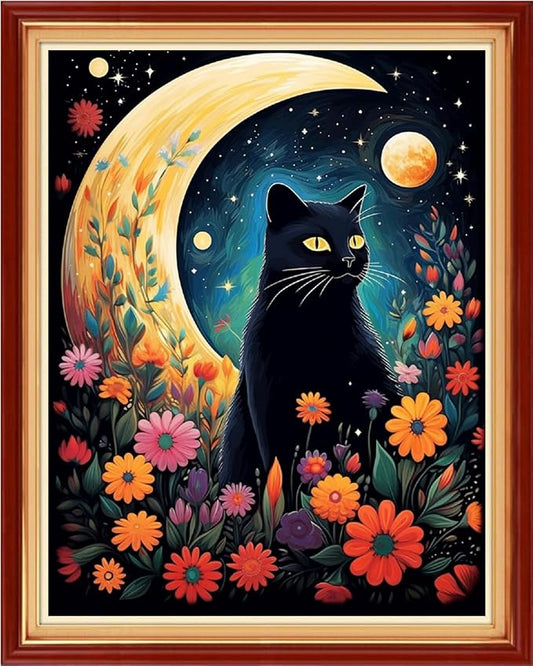 Dimxvean Stamped Cross Stitch Kits,Cross Stitch Kits for Adults Beginners,Embroidery Kits Full Range of Cross Stitch Stamped Kits Needlepoint Kits Cross Stitch Patterns-Moon Cat 16x20 inch