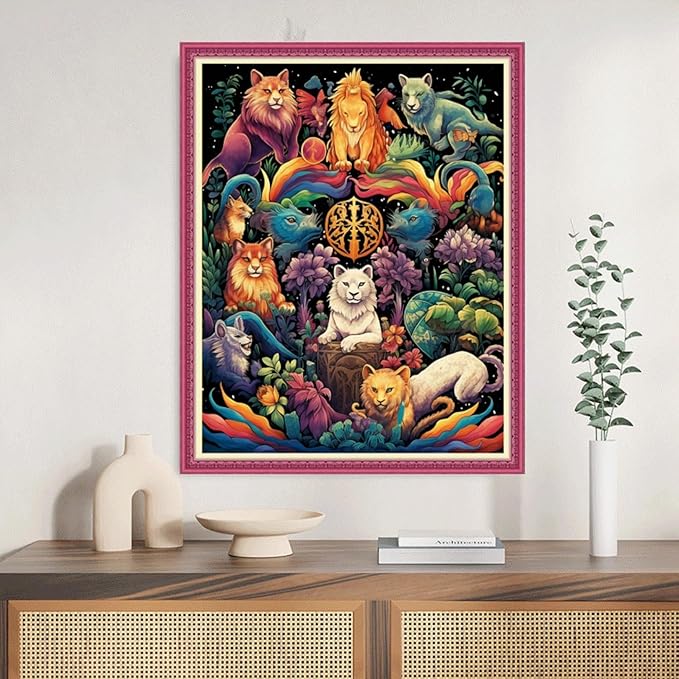 Joyhoor Cross Stitch Kits for Beginners Stamped Cross-Stitch Supplies Needlework preprint Embroidery Kits for Adults DIY Needlepoint Kits Embroidery Patterns 11CT-Animal Kingdom 16.x20 inch