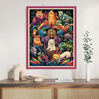 Joyhoor Cross Stitch Kits for Beginners Stamped Cross-Stitch Supplies Needlework preprint Embroidery Kits for Adults DIY Needlepoint Kits Embroidery Patterns 11CT-Animal Kingdom 16.x20 inch