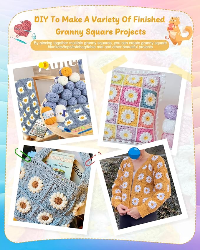 Coopay Crochet Starter Kit - Beginner's Blanket & Granny Squares Pattern, Includes Yarn & Instructions - Easy to Learn for Adults (Blue-Purple)
