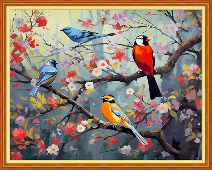 Dimxvean Stamped Cross Stitch Kits,Cross Stitch Kits for Adults Beginners,Embroidery Kits Full Range of Cross Stitch Stamped Kits Needlepoint Kits Cross Stitch Patterns-Birds on Trees 16x20 inch