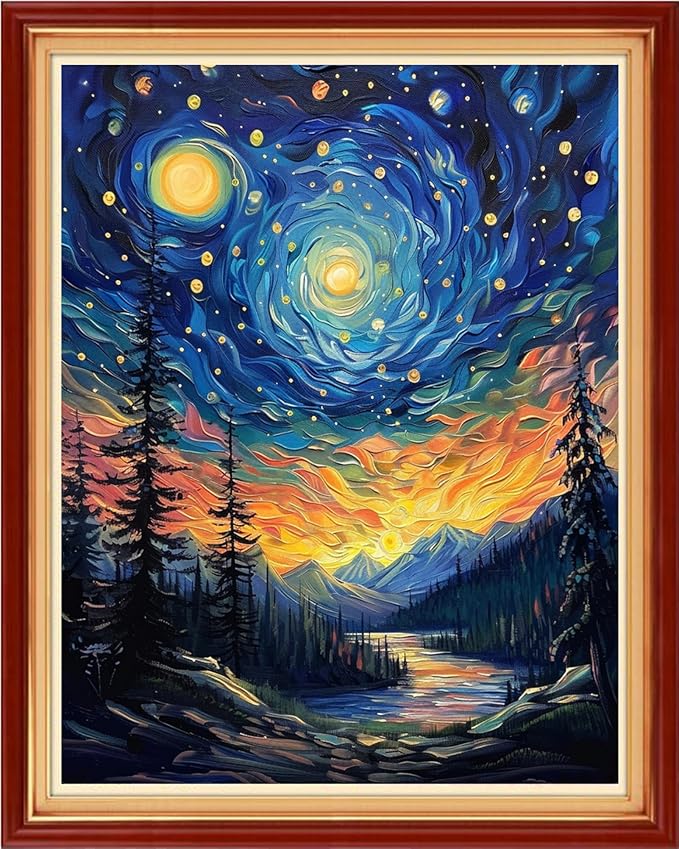 Artvxeay Stamped Cross Stitch Kits | Embroidery Kits for Beginners Craft Kit Needlepoint for Adults Supplies DIY 11CT - (Forest Van Gogh Starry Sky 16x20 inch)