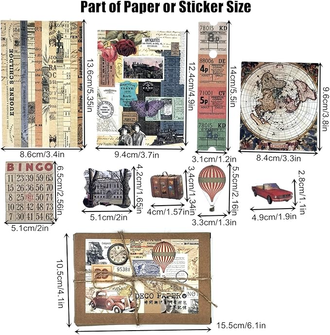 Esweny 200 Pieces Vintage Ephemera Scrapbooking Supplies Pack for Journaling, Decoupage Paper Scrapbook Stickers Kit for Junk Journal Planners Collage Craft Notebooks Album (Word Memory)