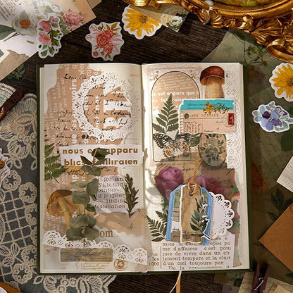 251PCS Vintage Scrapbook Supplies Pack, Scrapbooking Paper and Stickers Ephemera Bundle Junk Journal Kit for Art Aesthetic Journaling Collage Decoupage Craft (Mountain and Fields)