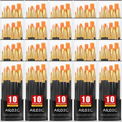 Acrylic Paint Brush Set, (20 Packs /200 pcs) Nylon Hair Brushes for Oil and Watercolor, Perfect Suit of Art Painting, Best Present for Painting, Black