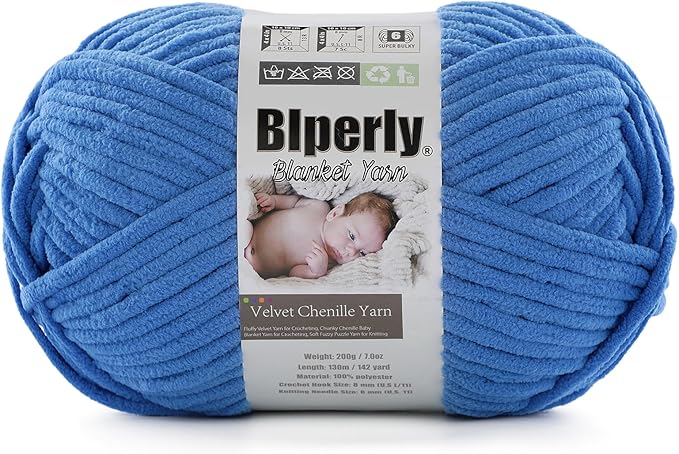 6 Super Bulky Velvet Chenille Yarn for Crocheting - 1 Skein of 200g/7 oz - Ultra Soft Heavy Weight Chunky Knitting Yarn for Baby Blankets, Amigurumi, Home Decor（Sky Blue，1 Skein）