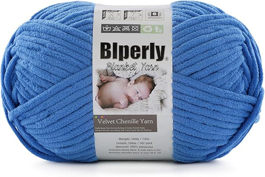 6 Super Bulky Velvet Chenille Yarn for Crocheting - 1 Skein of 200g/7 oz - Ultra Soft Heavy Weight Chunky Knitting Yarn for Baby Blankets, Amigurumi, Home Decor（Sky Blue，1 Skein）