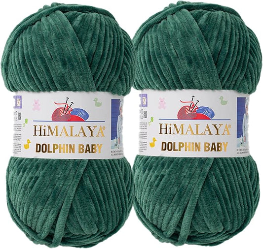 2 Skein/Pack Himalaya Dolphin Baby Chenille Yarn, Each Ball 100 gr (3.5 oz), 120 m (132 Yards), 100% Polyester, Super Bulky Baby Blanket Velvet Amigurumi Yarn, 80360 - Sea Green