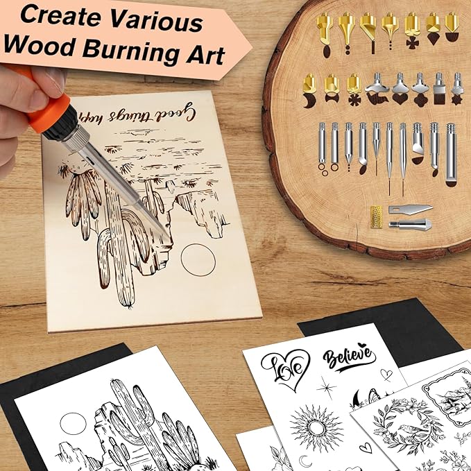 K KERNOWO Wood Burning Kit - 156Pcs All-in-One Wood Burning Tool Pen Adjustable Temperature Wood Burner Kit Crafts Gifts for Adults & Teens, Woodburning Kits for Beginner Pyrography