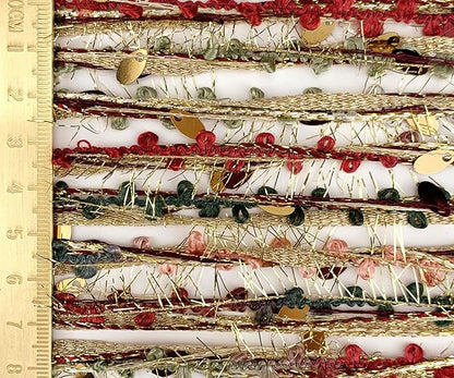 Artisanal Yarn Collection Multifiber Fancy Yarn with Sequins & Shimmering Threads for Knitting Crocheting Crafts DIY, Set of 3 Rolls (Christmas Red & Gold)