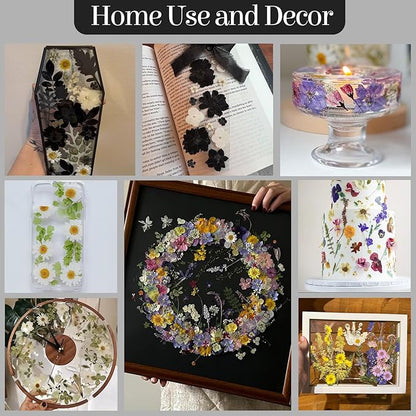 85Pcs Black Dried Flowers for Crafts, Natural Pressed Flowers for Crafts Real Dried Pressed Flowers Dry Leaves for Resin, DIY Art, Scrapbook, Nails Decor, Jewelry, Candle & Soap Making, with Tweezers