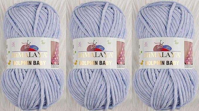 3 Skein/Pack Himalaya Dolphin Baby Chenille Yarn, Each Ball 100 gr (3.5 oz), 120 m (132 Yards), 100% Polyester, Super Bulky Baby Blanket Velvet Amigurumi Yarn, 80344 - Pale Blue