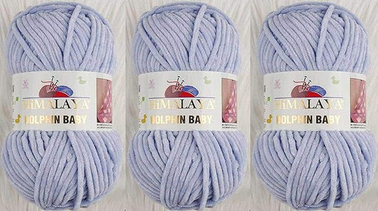 3 Skein/Pack Himalaya Dolphin Baby Chenille Yarn, Each Ball 100 gr (3.5 oz), 120 m (132 Yards), 100% Polyester, Super Bulky Baby Blanket Velvet Amigurumi Yarn, 80344 - Pale Blue