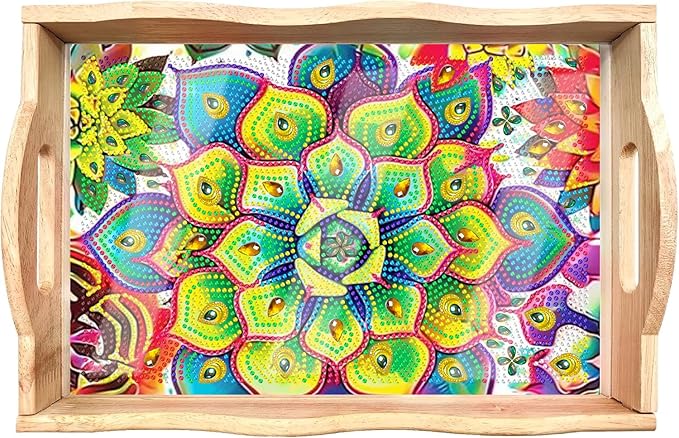 EWJRNSF Diamond Art Kits for Adults Wooden Serving Trays with Handles, 5D Diamond Painting Big Gem Arts and Craft Gifts Trays Decor Gift Home Decor 7.8x11.8 Inches Succulence B