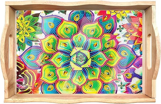 EWJRNSF Diamond Art Kits for Adults Wooden Serving Trays with Handles, 5D Diamond Painting Big Gem Arts and Craft Gifts Trays Decor Gift Home Decor 7.8x11.8 Inches Succulence B