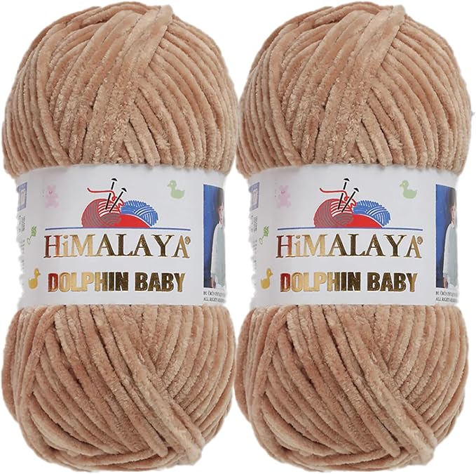 2 Skein/Pack Himalaya Dolphin Baby Chenille Yarn, Each Ball 100 gr (3.5 oz), 120 m (132 Yards), 100% Polyester, Super Bulky Baby Blanket Velvet Amigurumi Yarn, 80365 - Coffee