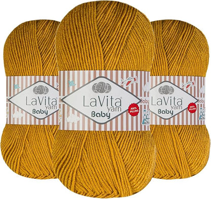 LaVita Baby Premium Anti-Pill Acrylic Yarn - 820 Yards, 3 x 3.5 oz - Warm, Airy Fiber with Silky Texture - Oeko-TEX Certified, Durable, Lightweight, Long-Lasting, Solid Pastel Colors - 3 Skeins Pack