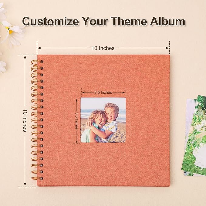Scrapbook Photo Album 10x10 Inches 80 Pages Hardcover Kraft Paper Linen Cover Scrap Book Memory Book DIY Scrapbook Albums for Wedding Baby Boyfriend Travel Anniversary Family, Orange