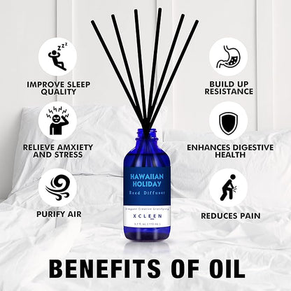 Xcleen Reed Diffuser Set for Home| 3.7 Oz(110ml) Hawaiian Holiday Fragrance Diffuser | with Mangoes, Pineapples, Peaches & Melons Scented Oil Sticks Diffuser, Air Fresheners for Home, Bathroom