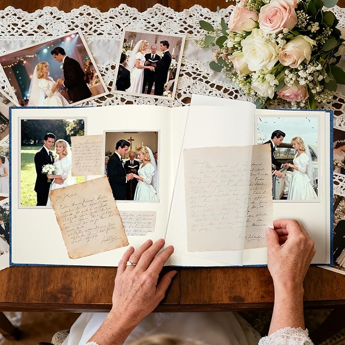 Vienrose Scrapbook Album 12" x 12", Large Linen Photo Album with Writing Space, DIY Scrapbook Supplies for Wedding, Baby, Family Memories & Travel (50 sheets / 100 pages, Navy Blue)