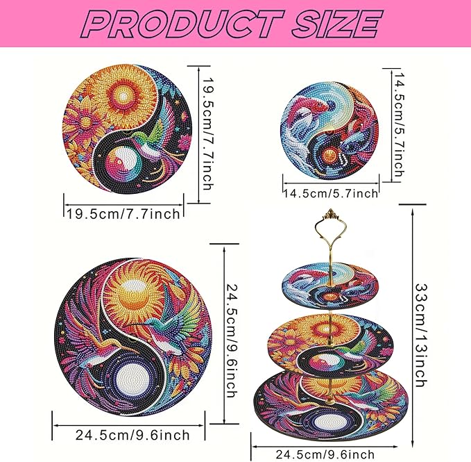 Three-Tier Diamond Painting Wooden Cake Stand DIY Sunflower Diamond Painting Cupcake Towel-Lined Tiered Tray Reusable Pastry Stand (Sunflower)