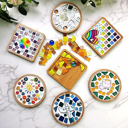 4PCS Mosaic Bamboo Coasters for Crafts, Blank Base Trays, Drinking Cup Coaster, Plant Coaster, Art Plate,DIY Mosaic Supplies (Oval)