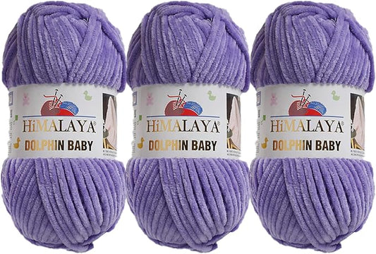 3 Skein/Pack Himalaya Dolphin Baby Chenille Yarn, Each Ball 100 gr (3.5 oz), 120 m (132 Yards), 100% Polyester, Super Bulky Baby Blanket Velvet Amigurumi Yarn, 80364 - Medium Purple