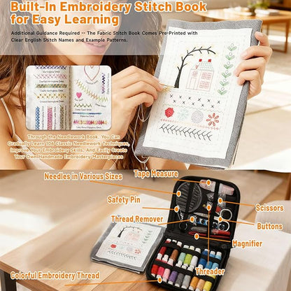 2026 New Embroidery Stitch Book Kit, Portable All Scenario Embroidery Stitch Book, Beginner DIY Embroidery Kit with Complete Toolkit and Instruction, Ideal Gift for Craft Lovers & DIY Enthusiasts