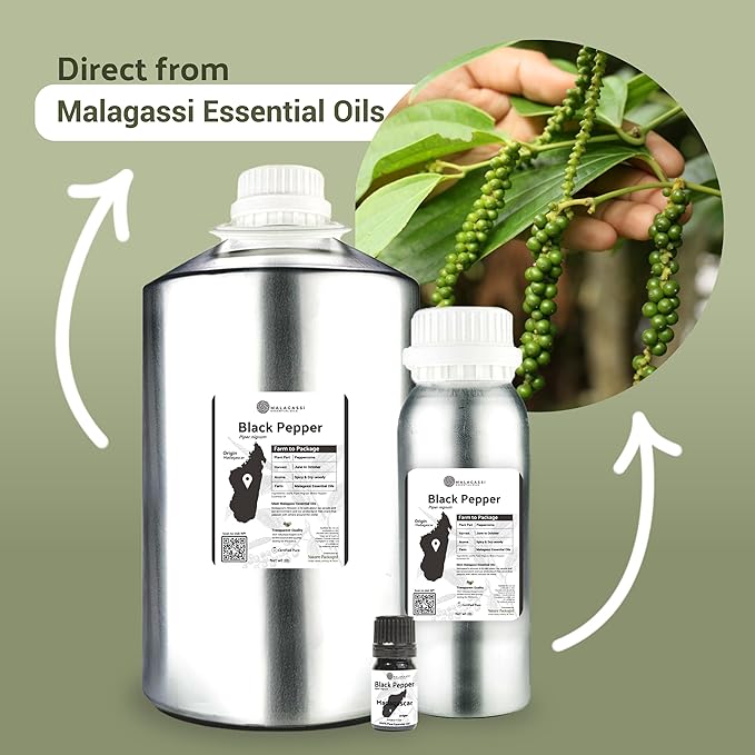 Nature Packaged Black Pepper Essential Oil - Direct from Madagascar Farms - Steam Distilled - Aceite Pimienta Negra for Aromatherapy, Massage, Diffuser, DIY Candle and Soap Making - 2lbs