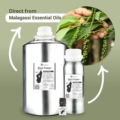 Nature Packaged Black Pepper Essential Oil - Direct from Madagascar Farms - Steam Distilled - Aceite Pimienta Negra for Aromatherapy, Massage, Diffuser, DIY Candle and Soap Making - 2lbs