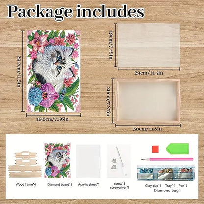DoxQcs DIY Diamond Art Wooden Food Tray with Handle Diamond Painted Table Decoration Tray for Breakfast Bar Dinner Table Diamonds Art Painting for Beginners-Cat