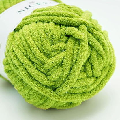 NICEEC 3 Skeins Sparkling Chenille Yarn Soft Blanket Yarn for Crochet & Knitting, Total 165yds/10.6oz - Spring Green
