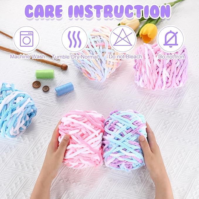 Buryeah 8 Pack Chunky Chenille Yarn for Crocheting Soft Thick Fluffy Yarn for Hand Knitting Bulky Velvet Blanket Plush for Weaving DIY Crafts Each 3.5 oz 55 Yards (Macaron Colors)
