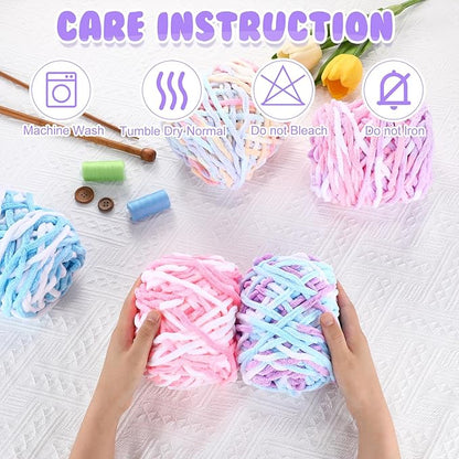 Buryeah 8 Pack Chunky Chenille Yarn for Crocheting Soft Thick Fluffy Yarn for Hand Knitting Bulky Velvet Blanket Plush for Weaving DIY Crafts Each 3.5 oz 55 Yards (Macaron Colors)