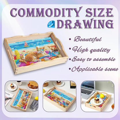 EWJRNSF Diamond Art Kits for Adults Wooden Serving Trays with Handles, 5D Diamond Painting Big Gem Arts and Craft Gifts Trays Decor Gift Home Decor 7.8x11.8 Inches Cat A