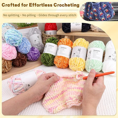 Velvet Chenille Yarn Pack – 6 Skeins × 100g Super Bulky (CYC #6) – Soft Velvet Chunky for Crocheting & Knitting, Fluffy Chenille Yarn for Blankets, Scarves & Crafts (Sky Blue)