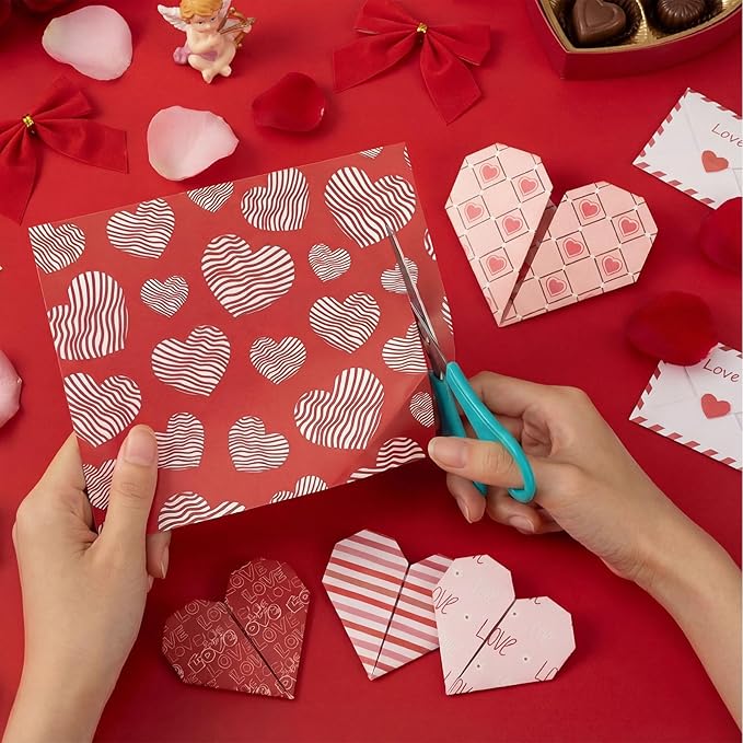 Fainne 40 Sheet 12 x 12 Inch Valentine‘S Day Scrapbook Paper Double Sided Scrapbook Specialty Paper Pink Red Heart Love Printed for DIY Handmade Crafting Home Party Decor Card Making