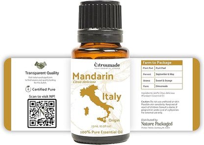 Nature Packaged Pure Mandarin Essential Oils - Direct from Citrusmade Italy for Diffusers, Aromatherapy, Home Fragrance & Bath - Natural Aceite de Mandarina for Massage (22lbs)