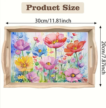 SHLUHA Diamond Art Kits for Adults Diamond Painting Wooden Serving Trays with Handle Food Tray for Party Breakfast Home Decor Gift