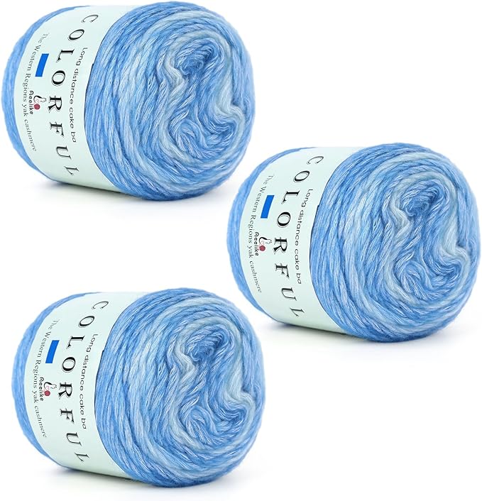 Aeelike Cake Yarn for Crocheting, 3 Skeins Gradient Yarn 100g (3.52 oz) 245m (267 Yards) # 3 Light Weight, Soft Ombré Yarns Fairyland Yarns Rainbow for Making Colorful Crafts, Fantasy Blue Gradient