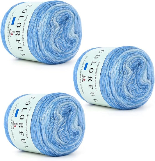 Aeelike Cake Yarn for Crocheting, 3 Skeins Gradient Yarn 100g (3.52 oz) 245m (267 Yards) # 3 Light Weight, Soft Ombré Yarns Fairyland Yarns Rainbow for Making Colorful Crafts, Fantasy Blue Gradient