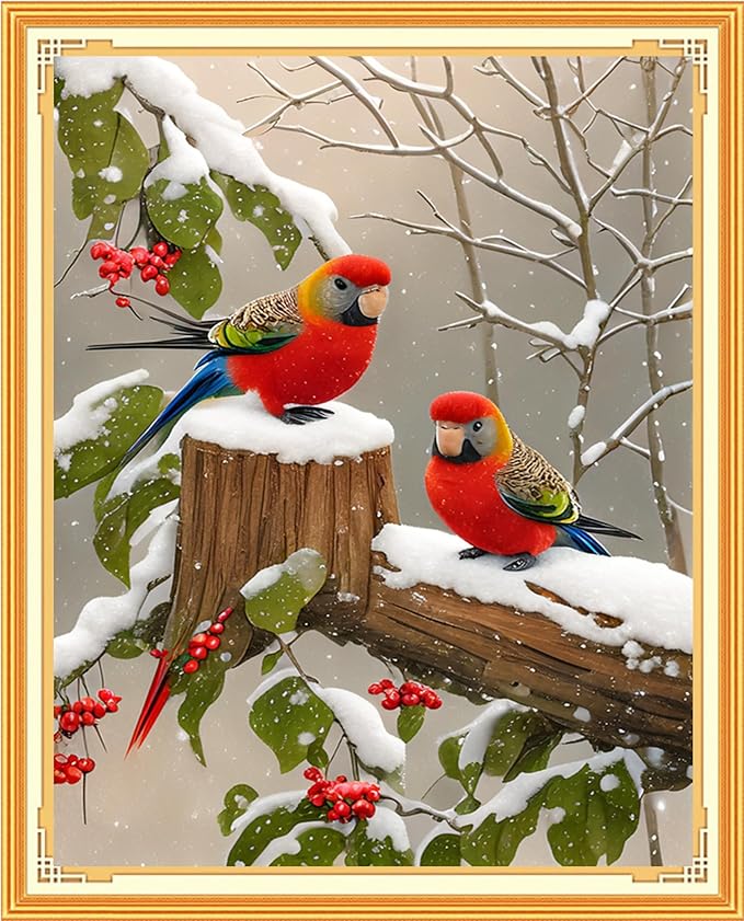 Findvoor Stamped Cross Stitch Kits for Beginners Full Range of Cross Stitching Embroidery Pattern for Adults, 11CT DIY Needlepoint Embroidery Starter Kits-Bird Snowy 15.7x19.7 inch