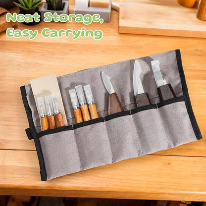 Housolution Wood Carving Kit with Carrying Bag, 29PCS Wood Carving Tools Whittling Kit Includes Carving Knives Carving Chisels Basswood Blocks Gloves, Woodworking Tools for Beginners DIY Hobbies, Gray