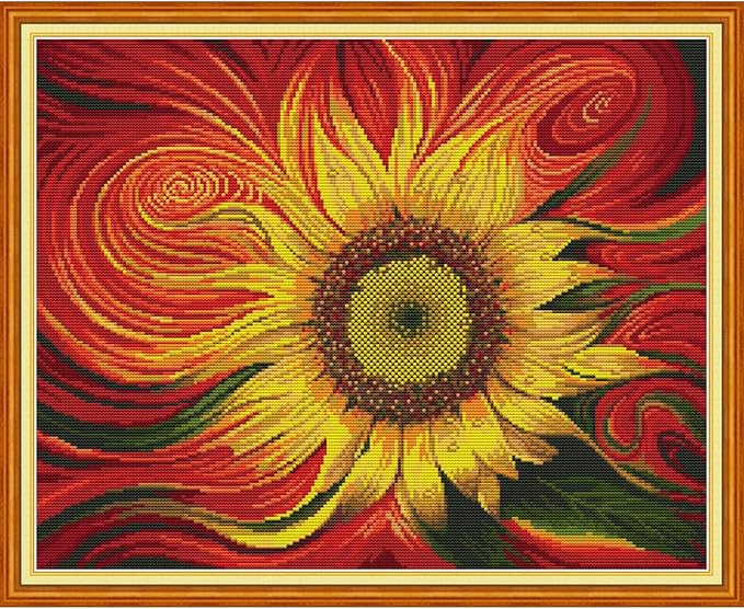 Printed Cross Stitch Kits 14CT 20x17 inch Stamped DMC Embroidery Patterns Needlepoint Kits, DIY Embroidery Starter Kitsfor Home Decor (Sunflower 14CT 18X15 inch)