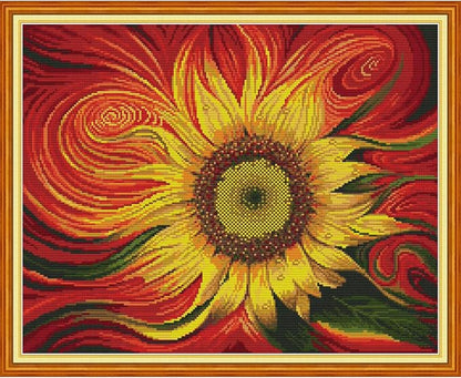 Printed Cross Stitch Kits 14CT 20x17 inch Stamped DMC Embroidery Patterns Needlepoint Kits, DIY Embroidery Starter Kitsfor Home Decor (Sunflower 14CT 18X15 inch)
